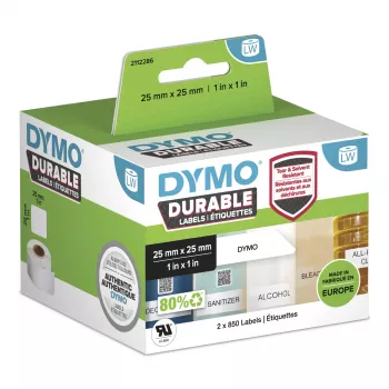 DYMO Original LabelWriter Durable Labels 25mm x 25mm balta polietileno lipdukai 2 ritiniai po 850 (1700 vnt.)