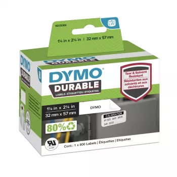 DYMO Original LabelWriter Durable etiketės | 57mm x 32mm | balta polietileno | 800 lipnių etikečių | didelio našumo | LabelWriter etikečių spausdintuvams