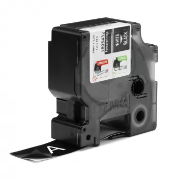 DYMO Rhino pramoninės vinilinės etiketės | 24 mm x 5,5 m | Baltas šriftas ant juodo | Lipnios | Skirtos LabelManager ir Rhino etikečių spausdintuvams