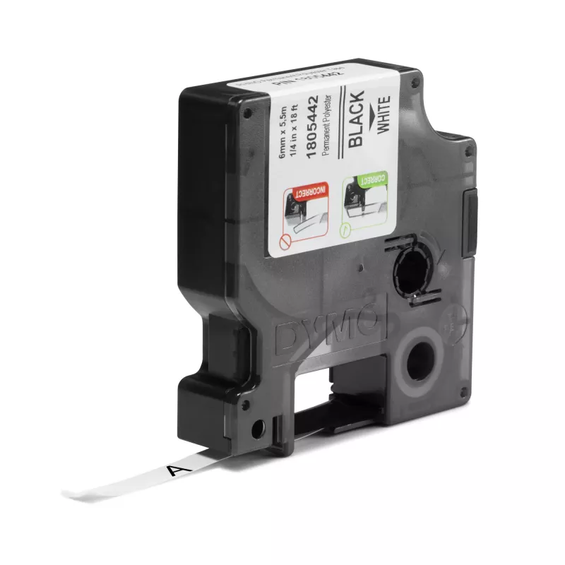DYMO Rhino Industrial nuolatinės poliesterio etiketės | 6 mm x 5,5 m | juodas spausdinimas ant baltos | lipnios | skirta Rhino ir LabelManager etikečių spausdintuvams