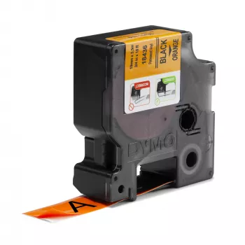 DYMO Rhino Industrial vinilo etiketės | 19 mm x 5,5 m | Juodas spaudinys ant oranžinės | Lipnios | skirta Rhino ir LabelManager etikečių spausdintuvams