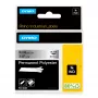 DYMO Rhino pramoninės nuolatinės poliesterio etiketės | 9 mm x 5,5 m | juodas spausdinimas ant metalinio | lipnios | skirtos Rhino ir LabelManager etikečių spausdintuvams
