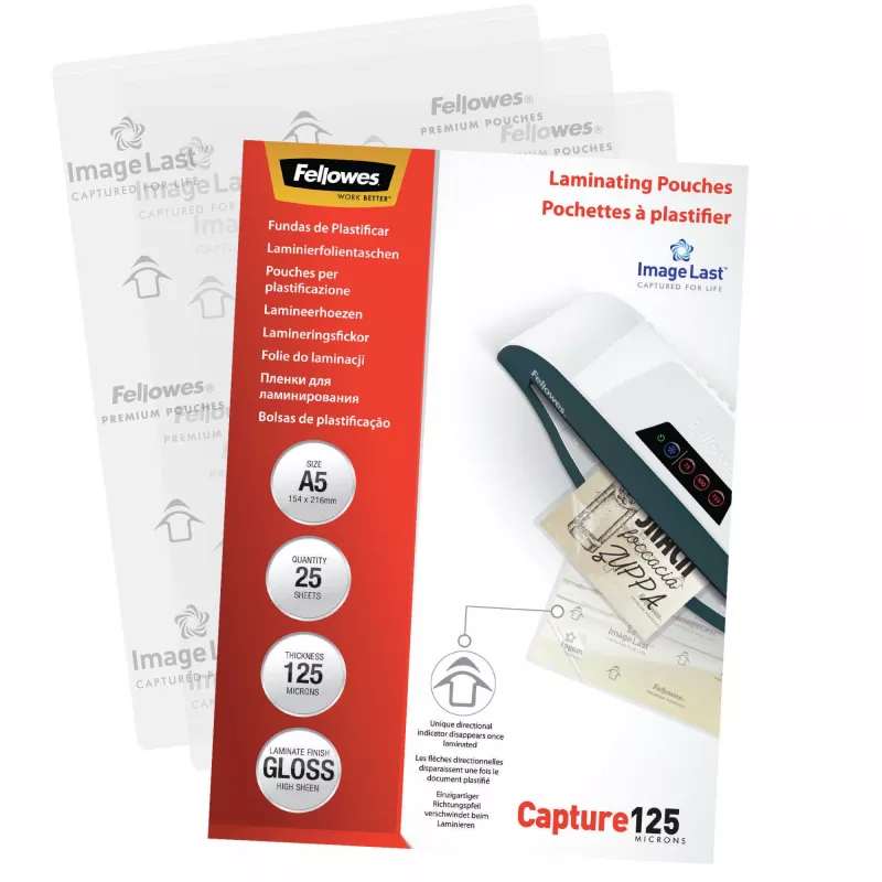 Fellowes ImageLast A5 125 Mikronų Laminavimo Maišelis - 25 vnt., Blizgus, Skaidrus, A5, 0,125 mm, 218 mm, 1 mm