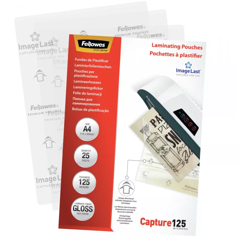 Fellowes ImageLast A4 laminavimo maišeliai 125 mikronų - 25 vnt., blizgūs, skaidrūs
