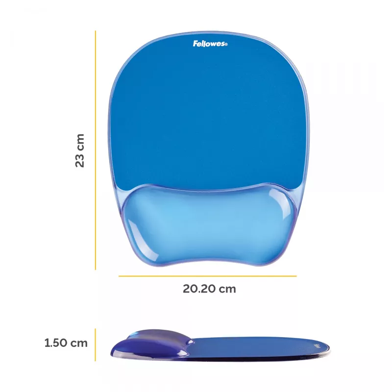 Fellowes pelės kilimėlis su riešo atrama - Crystals gelio pelės kilimėlis su neslystančiu guminiu pagrindu - ergonomiškas pelės kilimėlis kompiuteriui, nešiojamam kompiuteriui, namų biurui - suderinamas su lazerinėmis ir optinėmis pelėmis - mėlynas