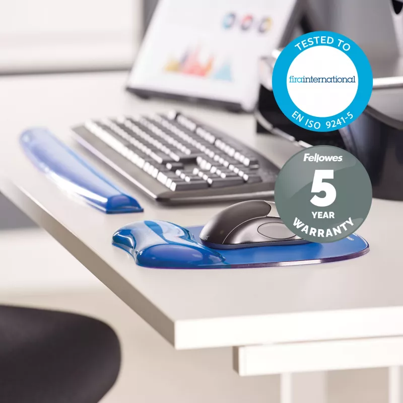 Fellowes pelės kilimėlis su riešo atrama - Crystals gelio pelės kilimėlis su neslystančiu guminiu pagrindu - ergonomiškas pelės kilimėlis kompiuteriui, nešiojamam kompiuteriui, namų biurui - suderinamas su lazerinėmis ir optinėmis pelėmis - mėlynas
