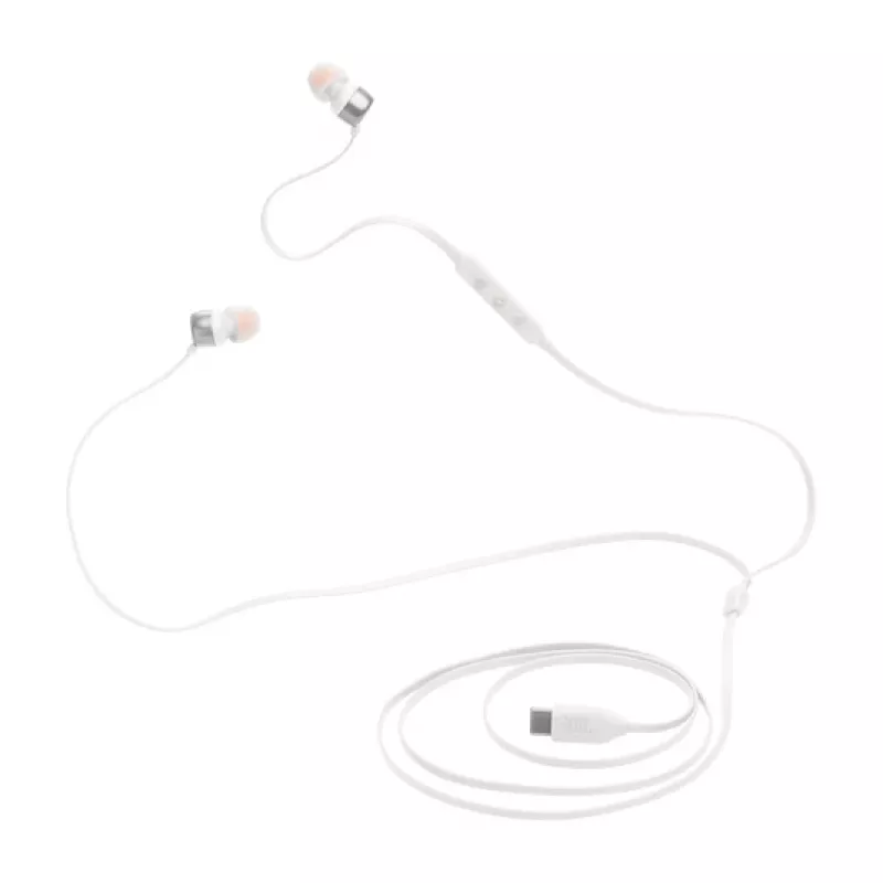 Ausinės JBL Tune 310C laidinės į ausis skambučiams/muzikai USB-C balta