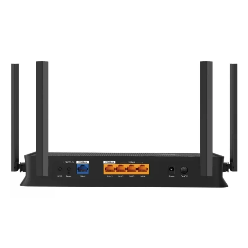 Stalinis belaidis maršrutizatorius TP-Link EB210 Pro – Dviejų juostų 2,4/5 GHz, Wi‑Fi 7 (802.11be), 2,5 Gigabit Ethernet, 5 LAN prievadai, USB, juodas