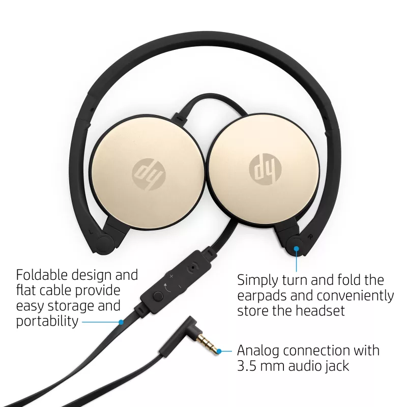 HP Stereo ausinės H2800 (Juodos su šilkiniu auksu), laidinės, skambučiams/muzikai, 125 g, ausinės, juodos, auksinės