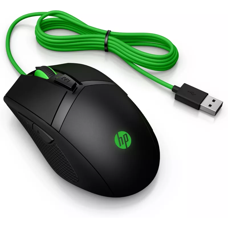 HP Pavilion Gaming Mouse 300, ambidekstrinė, optinė, USB Type-A, 5000 DPI, juoda, žalia