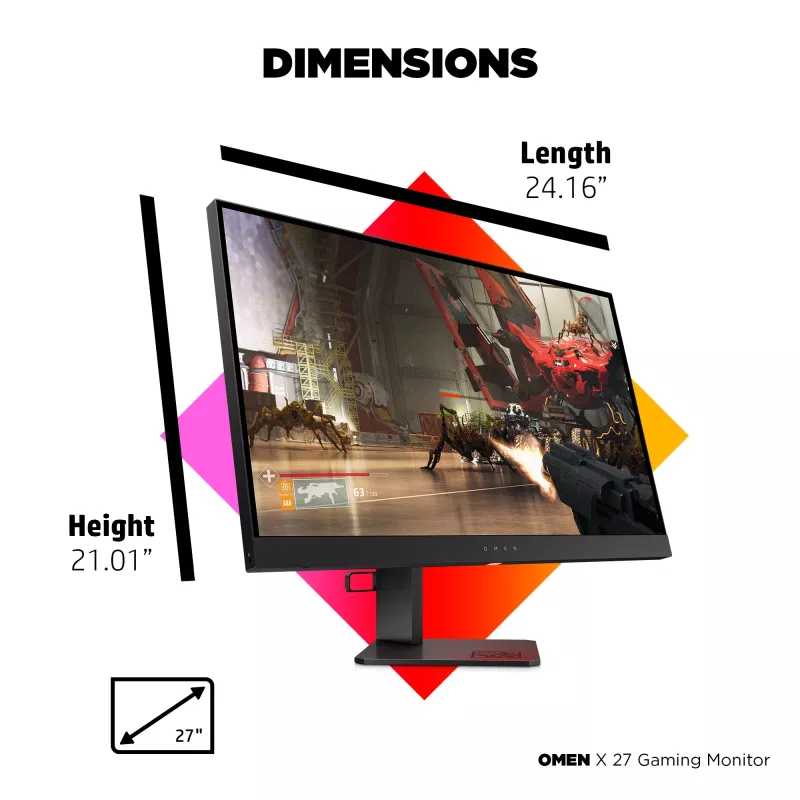HP OMEN X 27 kompiuterio monitorius 68,6 cm (27 colių) 2560 x 1440 pikselių Quad HD juodas (atnaujinta prekė)