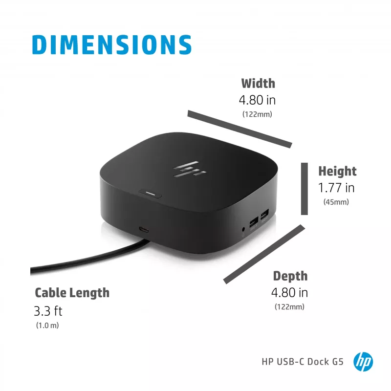 HP USB-C Dock G5, laidinis, USB 3.2 Gen 1 (3.1 Gen 1) Type-C, juodas