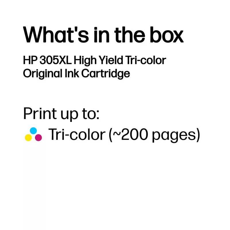 HP 305XL didelės talpos trijų spalvų originali kasetė, žydra, rausvai raudona, geltona, 1 vnt., 200 puslapių