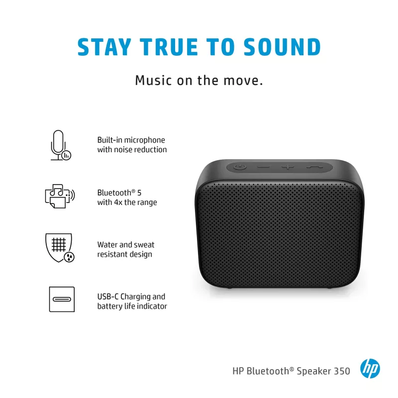 HP Bluetooth garsiakalbis 350, juodas, belaidis, USB Type-C, mono, nešiojamas