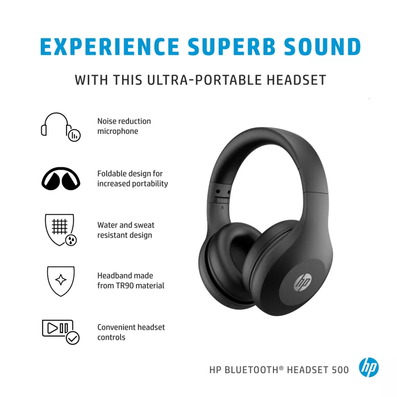 HP Bluetooth ausinės 500, belaidės, 220 g, juodos