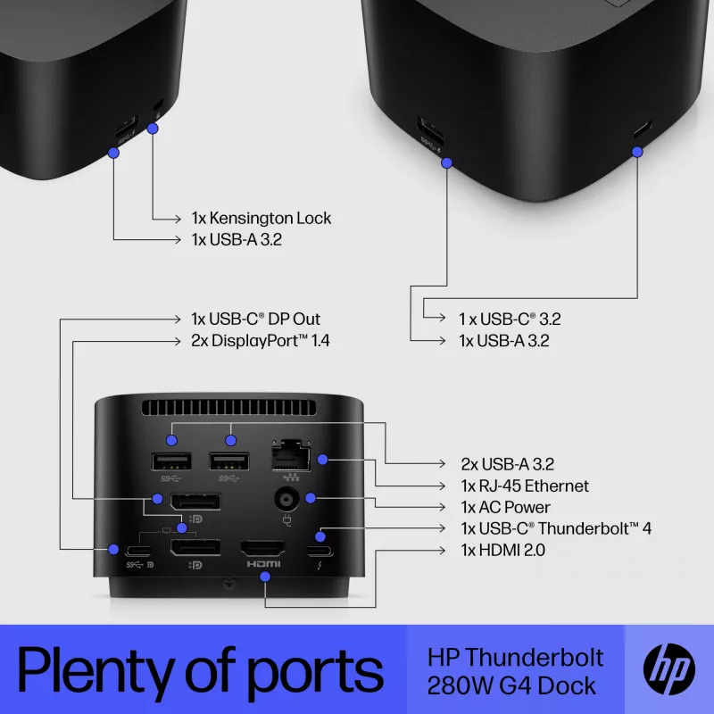 HP Thunderbolt Dock 280W G4 – laidinis dokas su Thunderbolt 4, juodas