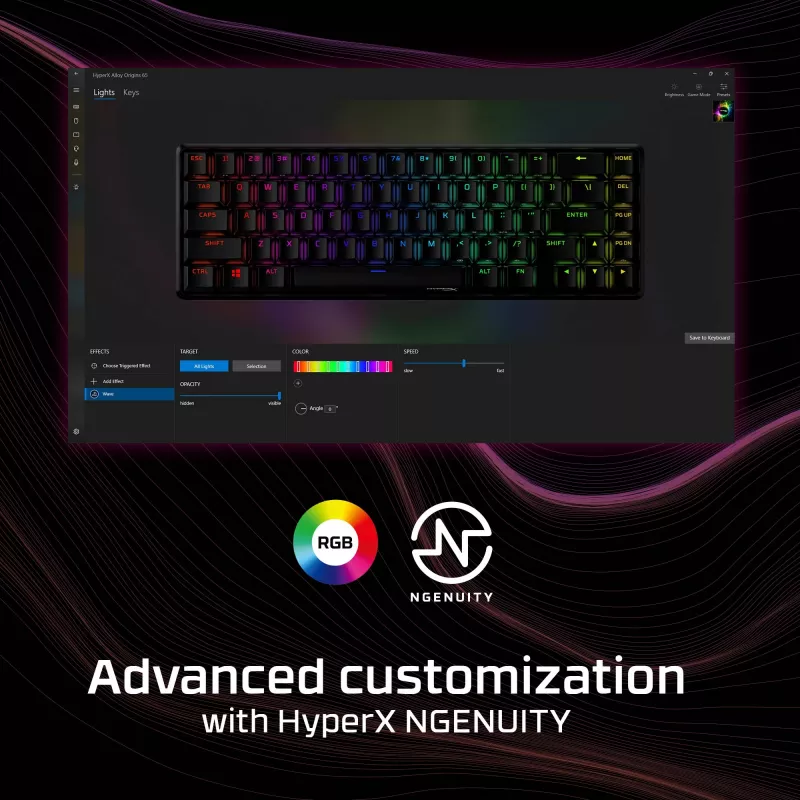 HyperX Alloy Origins 65 – mechaninė žaidimų klaviatūra – HX Aqua (JAV išdėstymas)
