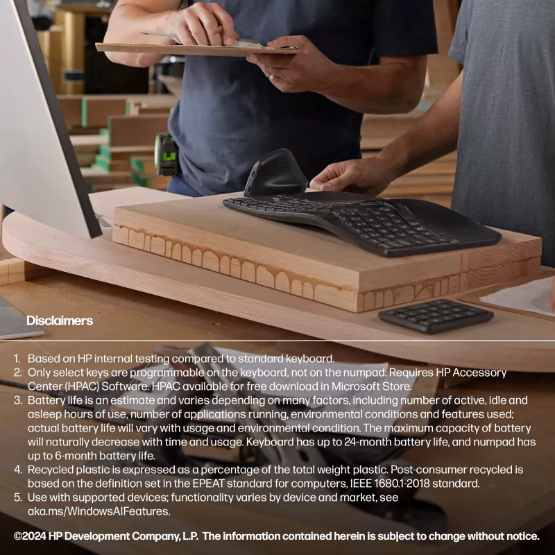 HP 965 ergonomiška belaidė klaviatūra, pilno dydžio (100 %), RF belaidė + Bluetooth, membraninė, juoda