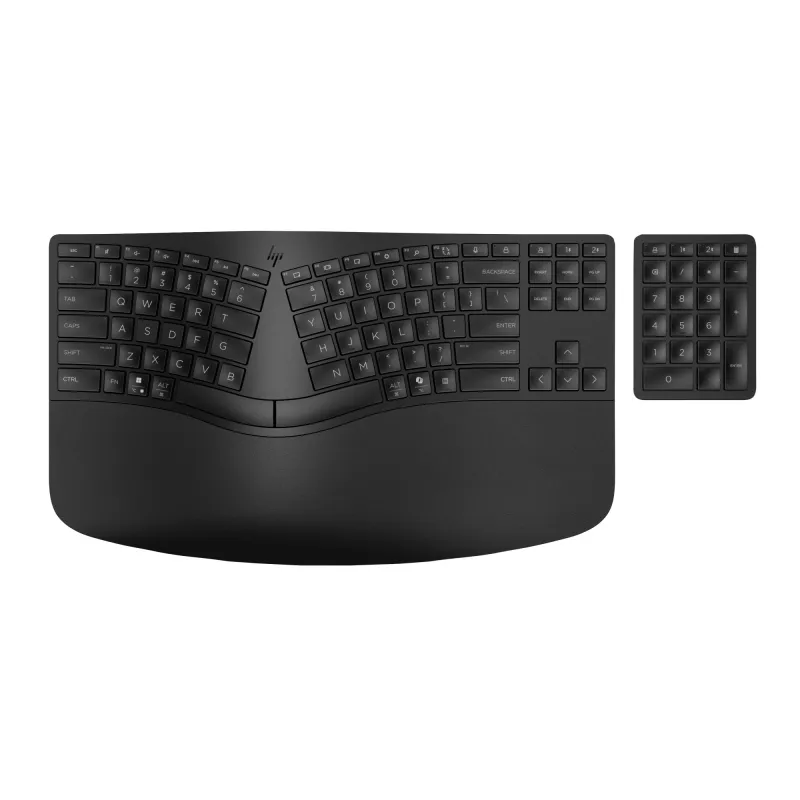 HP 965 ergonomiška belaidė klaviatūra, pilno dydžio (100 %), RF belaidė + Bluetooth, membraninė, juoda