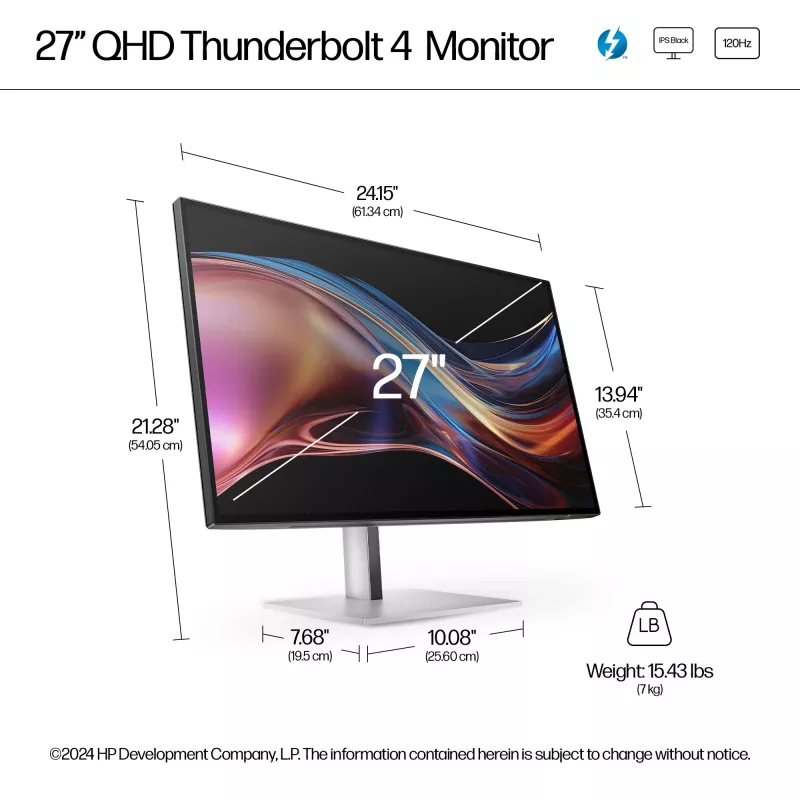 HP Series 7 Pro 27 colių QHD Thunderbolt 4 Monitorius - 727pu