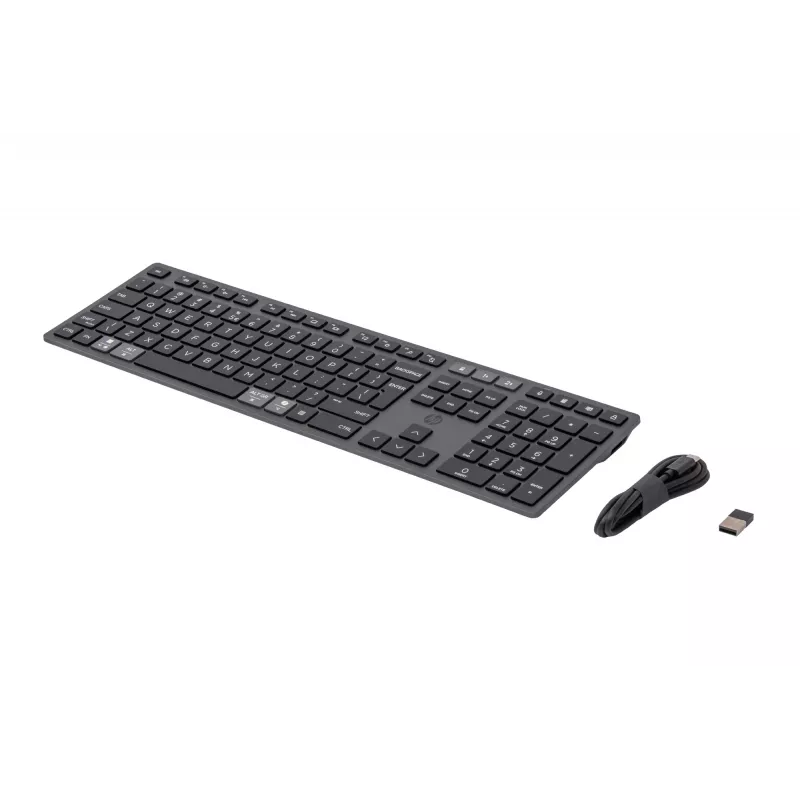 HP 720 belaidė klaviatūra, daugiaįrenginė, įkraunama, pilno dydžio (100%), USB + Bluetooth, mechaninė, QWERTY, juoda