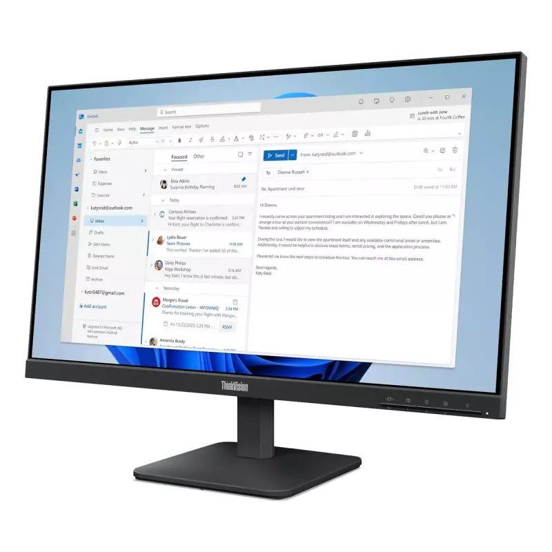 Lenovo ThinkVision S24-4e 23,8 colių LED IPS monitorius, Full HD, 6 ms, 178° žiūrėjimo kampai, VESA, juodas
