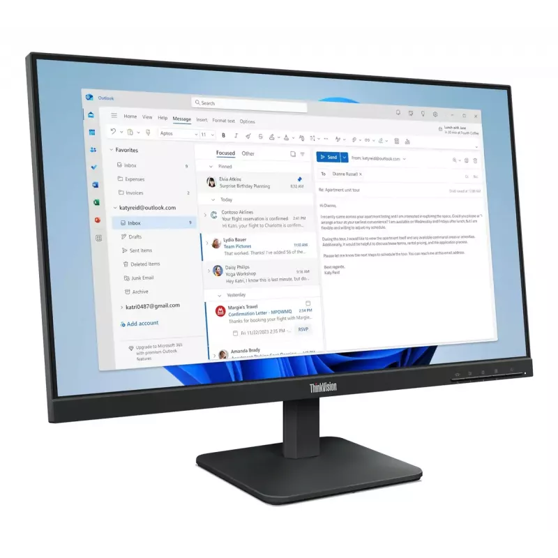 Lenovo ThinkVision S24-4e 23,8 colių LED IPS monitorius, Full HD, 6 ms, 178° žiūrėjimo kampai, VESA, juodas