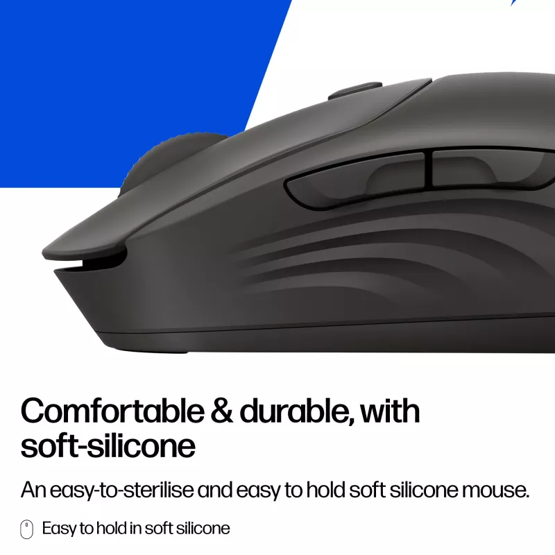 Belaidė pelė HP 405 Quiet – ambidekstrinė, optinė 1200 DPI, RF belaidis + Bluetooth, 5 mygtukai, maitinama baterija, juoda