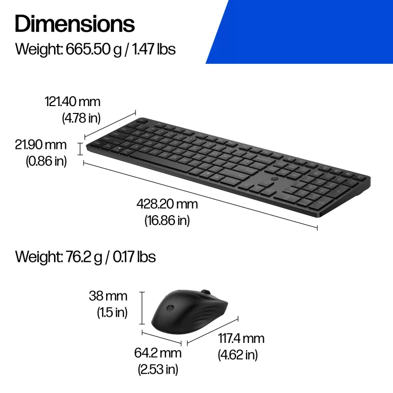 Klaviatūros ir pelės rinkinys HP 495C – belaidė pilno dydžio klaviatūra, kelių įrenginių pelė, USB/RF/Bluetooth, juoda