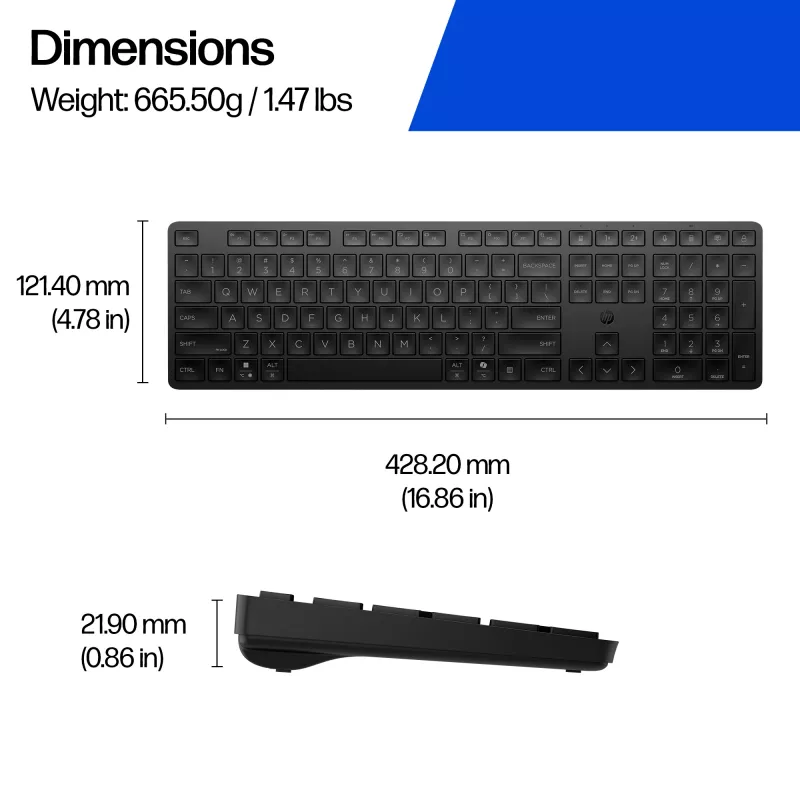 HP 495K belaidė klaviatūra, daugiaprietaisė, dviejų režimų, pilno dydžio (100%), USB + Bluetooth, juoda