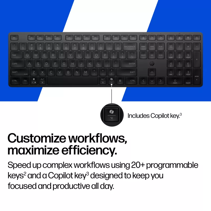 HP 495K belaidė klaviatūra, daugiaprietaisė, dviejų režimų, pilno dydžio (100%), USB + Bluetooth, juoda
