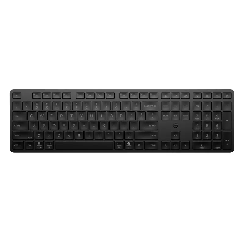 HP 495K belaidė klaviatūra, daugiaprietaisė, dviejų režimų, pilno dydžio (100%), USB + Bluetooth, juoda