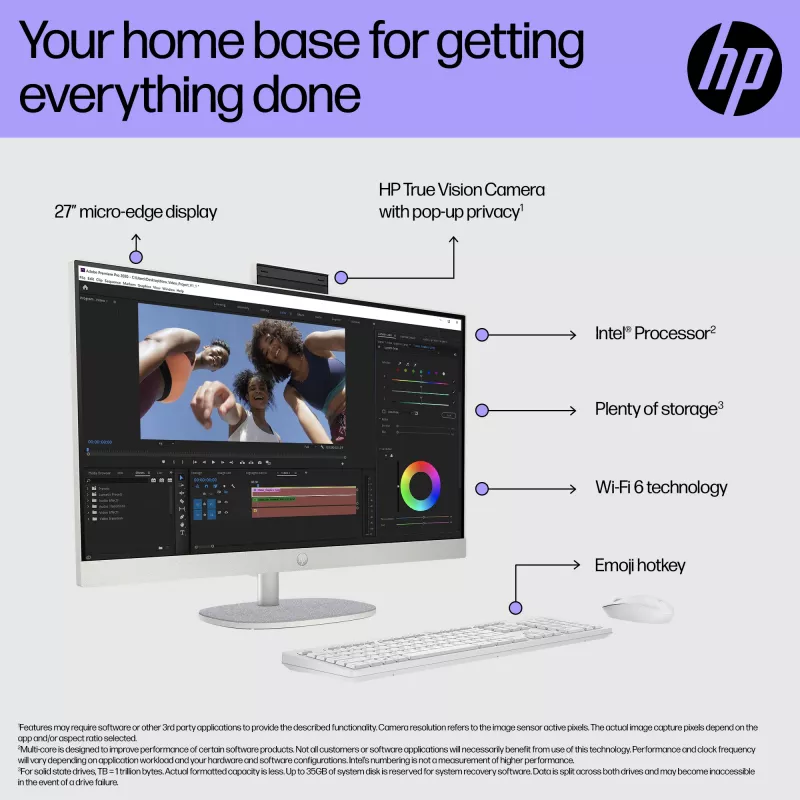 HP All-in-One 27-cr0048na Intel® Core™ i7 i7-1355U 68,6 cm (27 colių) 1920 x 1080 pikselių viskas viename kompiuteris 8 GB DDR4-SDRAM 1 TB SSD Windows 11 Home Wi-Fi 6 (802.11ax) Baltas (atnaujinta prekė)