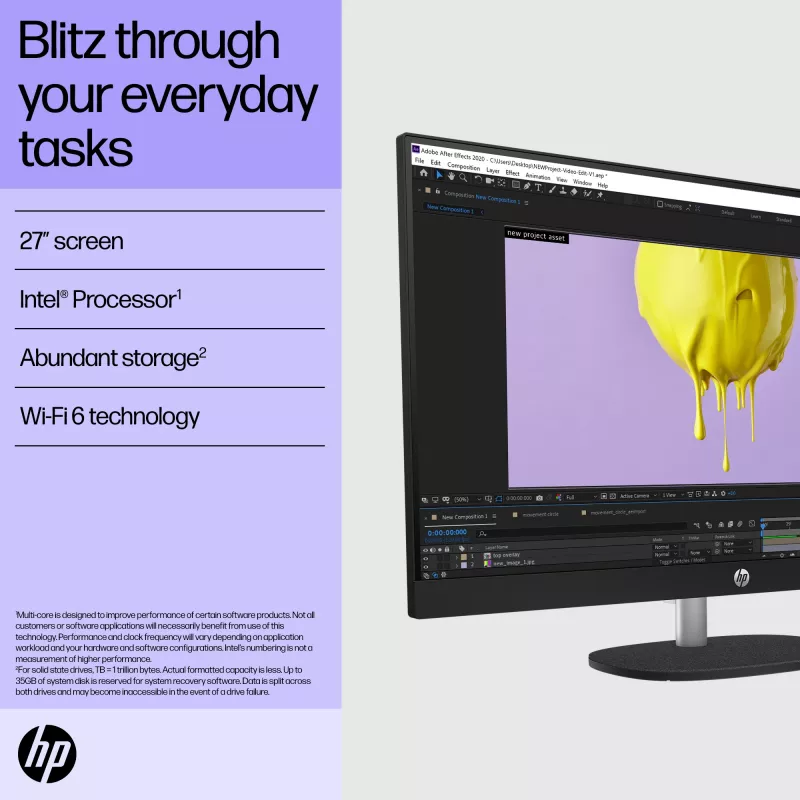 HP All-in-One 27-cr0048na Intel® Core™ i7 i7-1355U 68,6 cm (27 colių) 1920 x 1080 pikselių viskas viename kompiuteris 8 GB DDR4-SDRAM 1 TB SSD Windows 11 Home Wi-Fi 6 (802.11ax) Baltas (atnaujinta prekė)