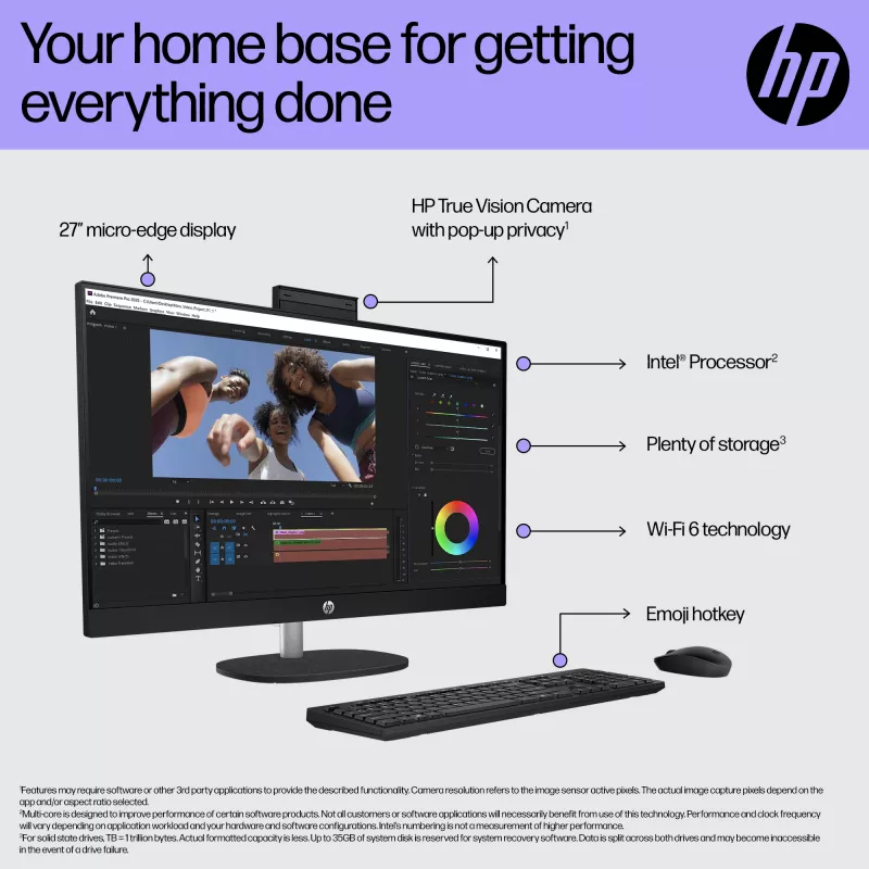 HP All-in-One 27-cr0048na Intel® Core™ i7 i7-1355U 68,6 cm (27 colių) 1920 x 1080 pikselių viskas viename kompiuteris 8 GB DDR4-SDRAM 1 TB SSD Windows 11 Home Wi-Fi 6 (802.11ax) Baltas (atnaujinta prekė)