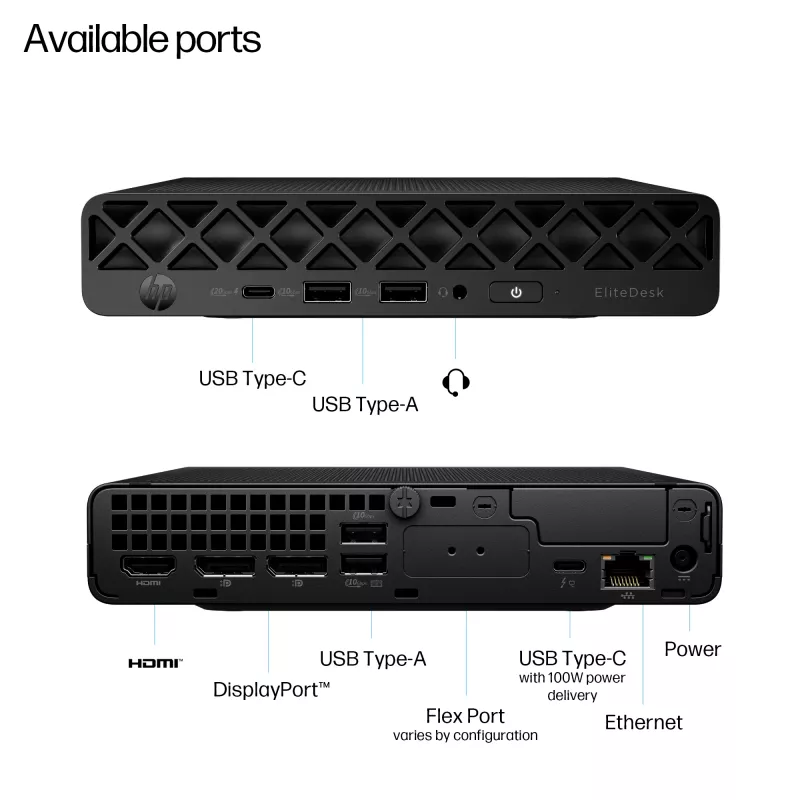 Mini kompiuteris HP EliteDesk 8 Mini G1i AI – Intel Core Ultra 7 265T, 16 GB DDR5, 1 TB SSD, Windows 11 Pro, juodas