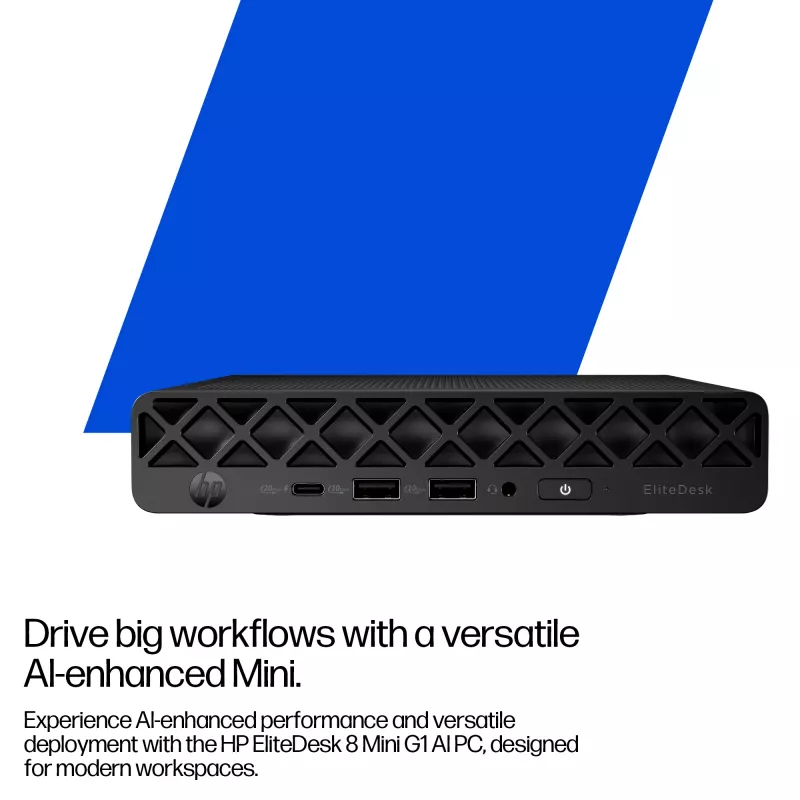 Mini kompiuteris HP EliteDesk 8 Mini G1i AI – Intel Core Ultra 7 265T, 16 GB DDR5, 1 TB SSD, Windows 11 Pro, juodas