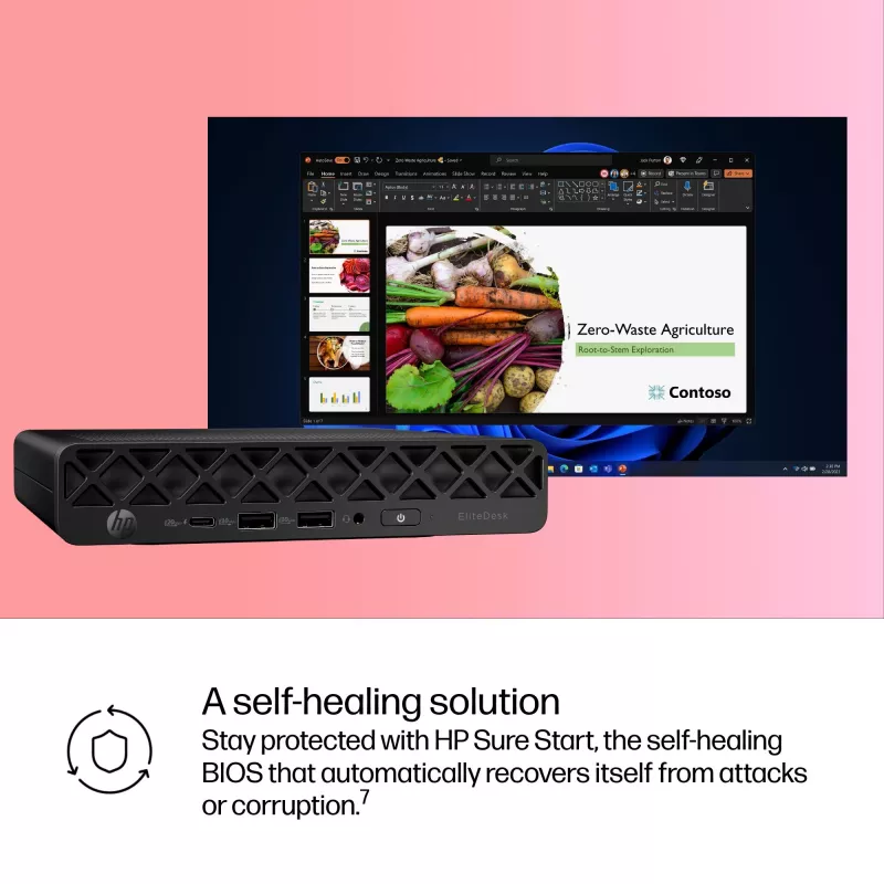 Mini kompiuteris HP EliteDesk 8 Mini G1i AI – Intel Core Ultra 7 265T, 16 GB DDR5, 1 TB SSD, Windows 11 Pro, juodas