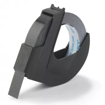 DYMO 520109 reljefinė lipni juosta | 9 mm x 3 m | baltas tekstas juodame fone | savaime lipni | reljefiniams žymekliams