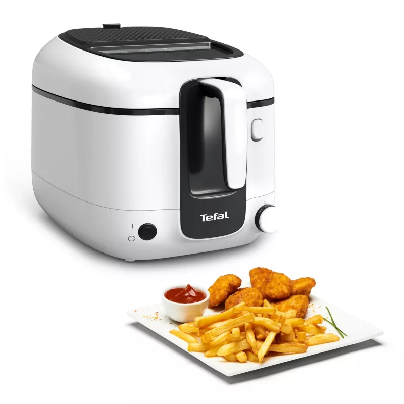 Gruzdintuvė Tefal Super Uno FR3101 – viena 1800 W, 1,5 kg maisto talpa, 2,2 L aliejaus, juoda/balta