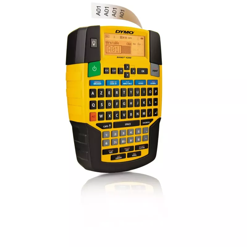 DYMO RHINO 4200 nešiojamas etikečių spausdintuvas | AZERTY klaviatūra ir greitieji klavišai | Patvarių etikečių spausdintuvas darbui statybose ir pramonėje