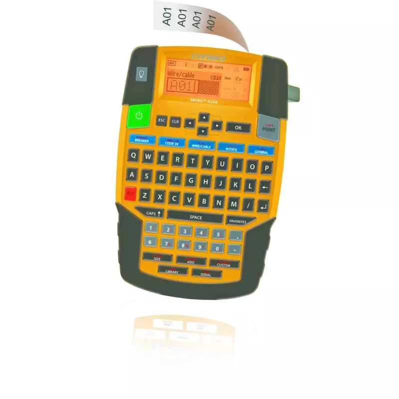 DYMO RHINO 4200 nešiojamas etikečių spausdintuvas | AZERTY klaviatūra ir greitieji klavišai | Patvarių etikečių spausdintuvas darbui statybose ir pramonėje