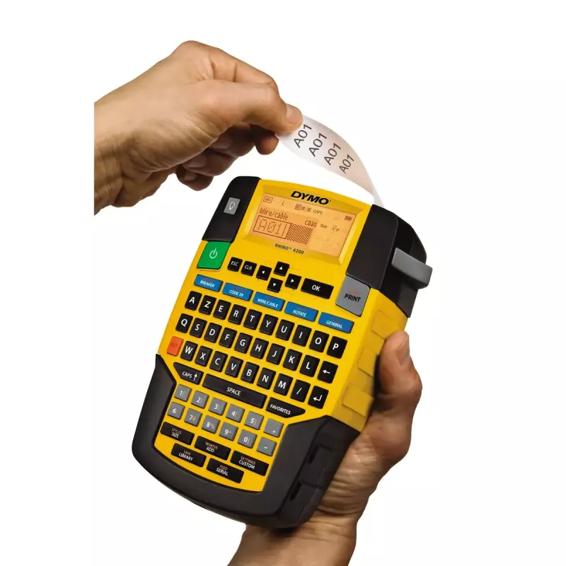 DYMO RHINO 4200 nešiojamas etikečių spausdintuvas | AZERTY klaviatūra ir greitieji klavišai | Patvarių etikečių spausdintuvas darbui statybose ir pramonėje