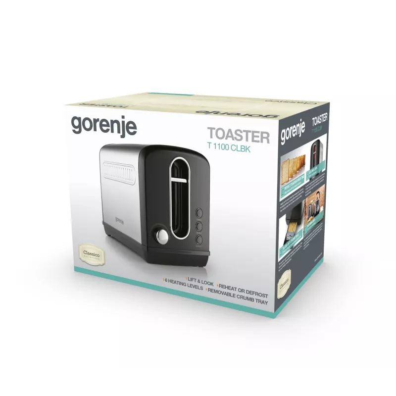 Gorenje T1100CLBK 2 griežinėlių skrudintuvas 1100 W Juodas