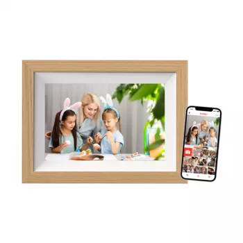 Braun DigiFrame 10W skaitmeninis nuotraukų rėmelis 25,6 cm (10,1 colio) liečiamu ekranu, Wi-Fi, baltas/medinis