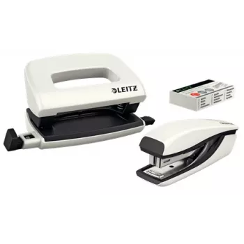 Segiklio ir skylmušio rinkinys Leitz WOW Mini, 10 lapų, Perlų baltumo, P2, metalas/plastikas, 80 g/m², 3,5 cm