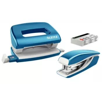 Segiklio ir skylmušio rinkinys Leitz Mini WOW, mėlynas, metalinis, 10 lapų