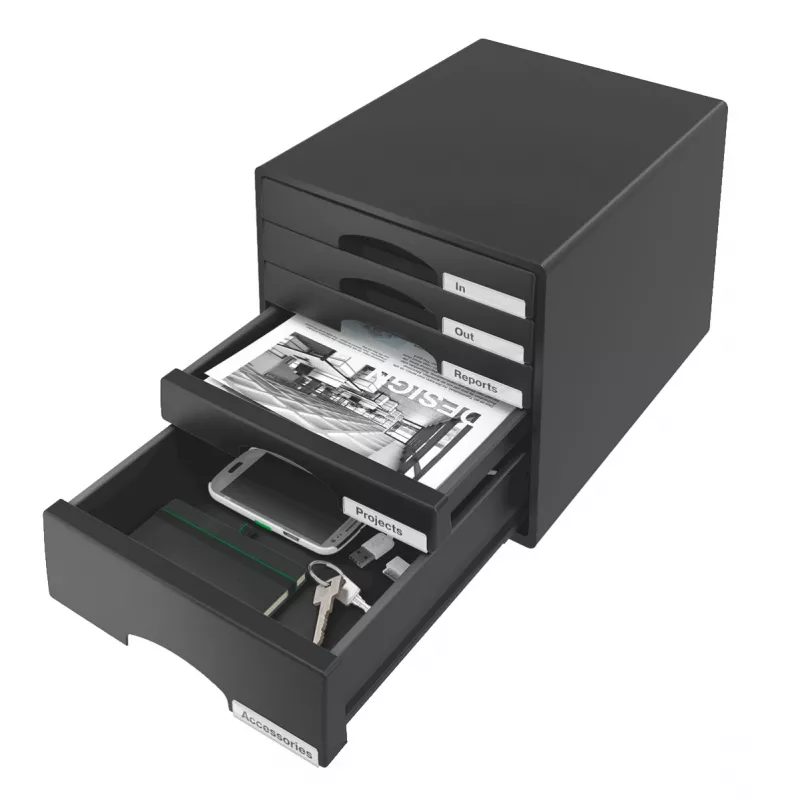 Leitz Drawer cabinet Plus 5 stalčių – juodas plastikinis dokumentų spintos stalčius