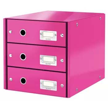 Leitz Click & Store WOW stalčius su 3 stalčiais, rožinė, kartonas, 286 mm, 358 mm, 282 mm, 2,21 kg