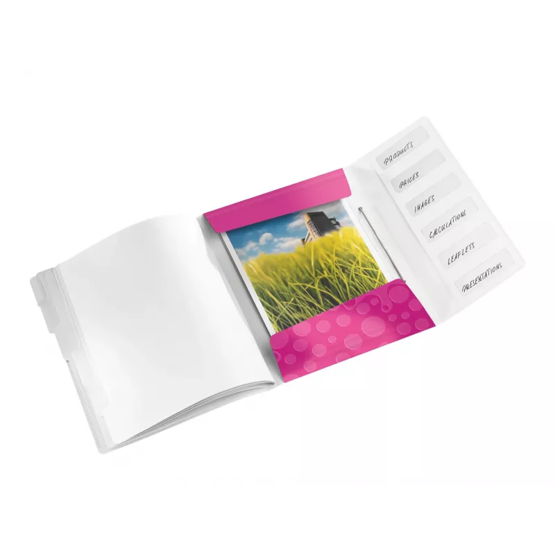 Leitz Divider Book WOW PP 6 skirtukų, A4, polipropilenas, metalinis, rožinis, 200 lapų, 260 mm, 17 mm